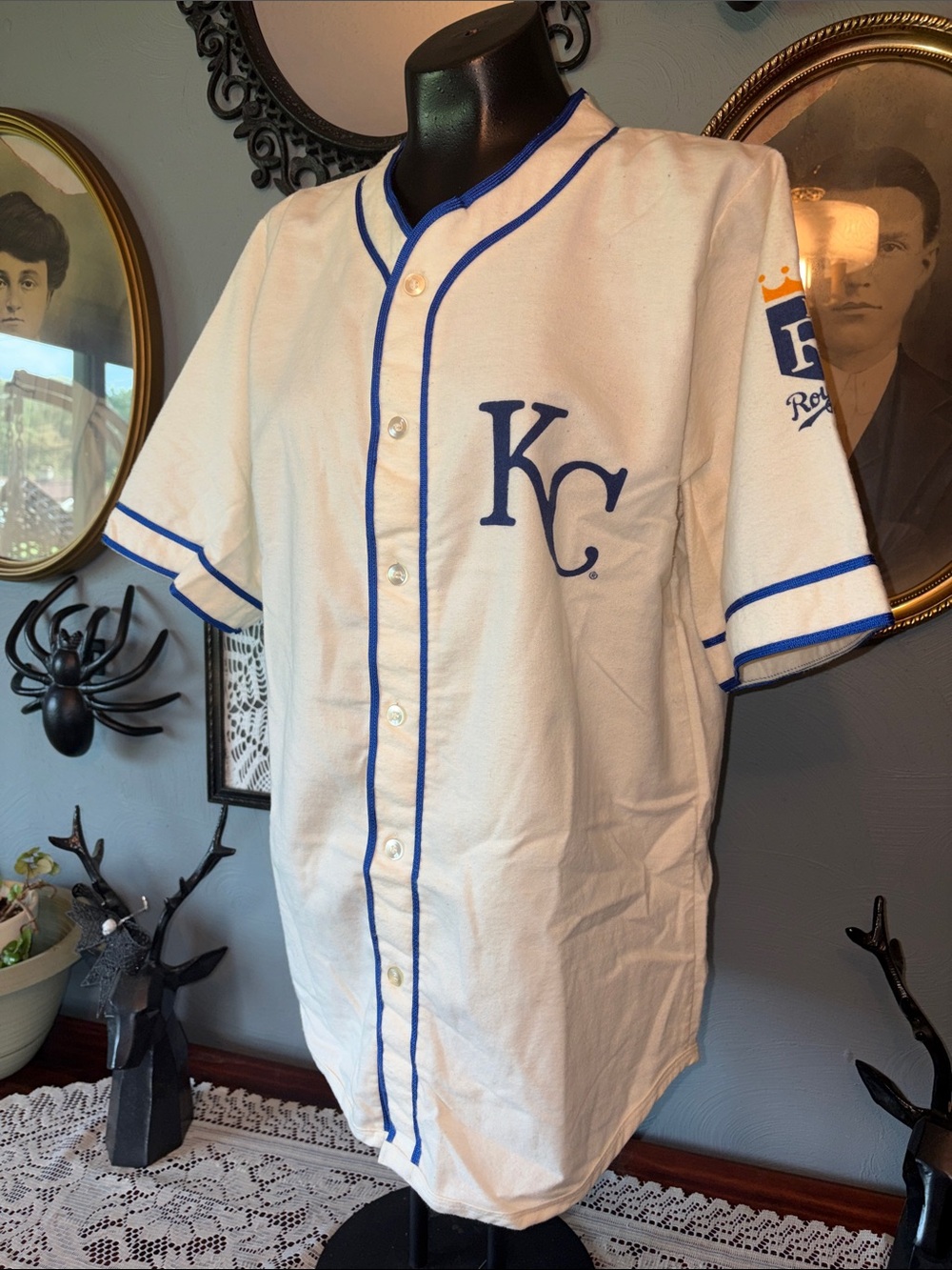 Champion White KC Baseball Jersey with Royal Blue Trim